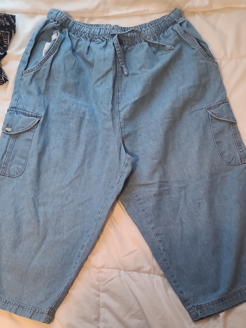 Roaman's Light Blue Relaxed Cargo Denim Joggers